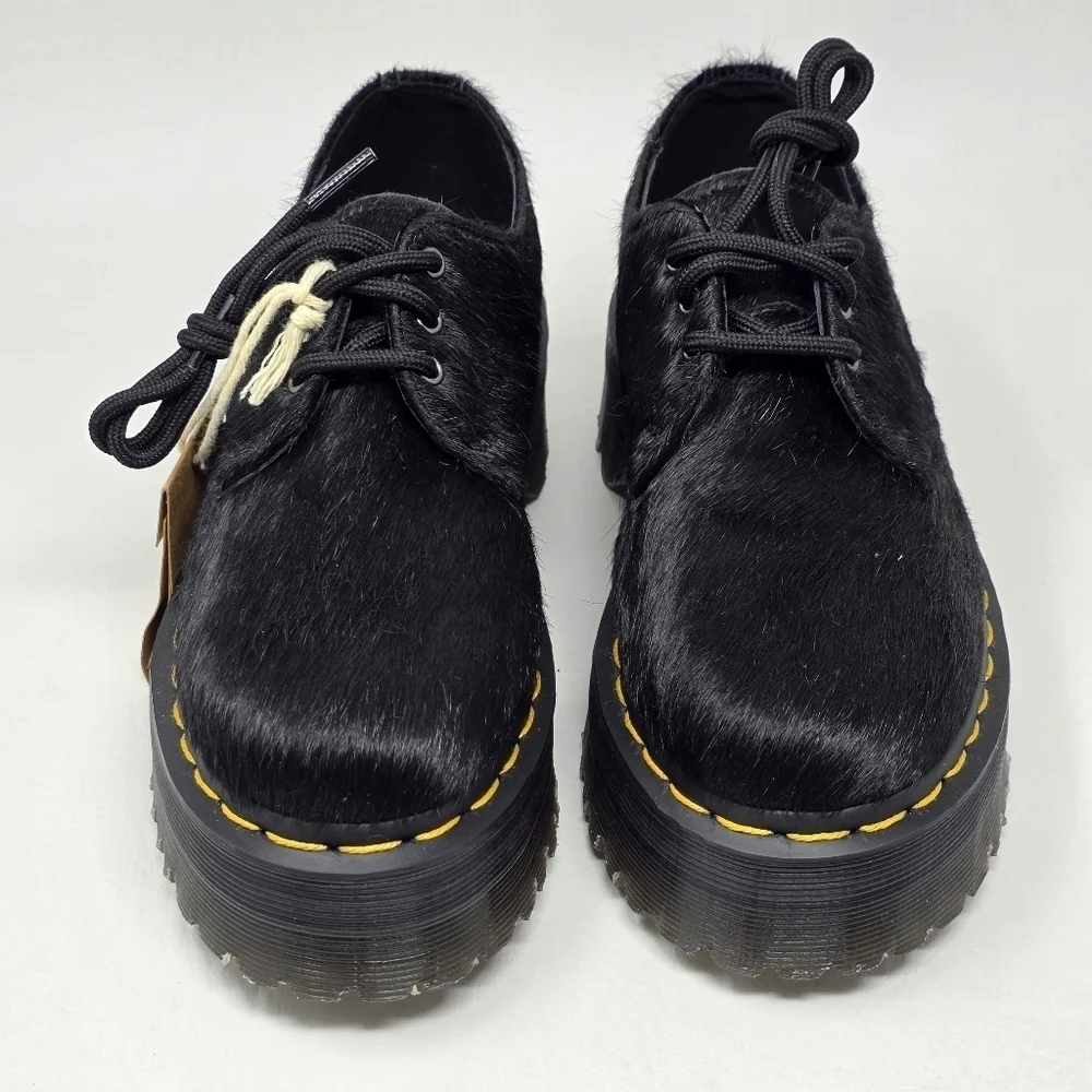 Dr. Martens 1461 Quad Women's Size 6 Oxford Platform Shoes Laceup Black Hair New